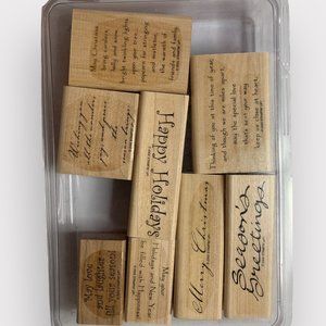 Stampin' Up SEASON'S GREETINGS Mounted Wood Stamp Set RETIRED 2002